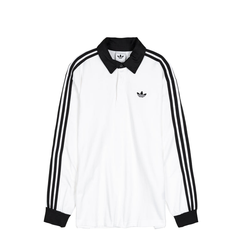 Adidas	Three Stripes Rugby Long Sleeve Polo Shirt - L / White
