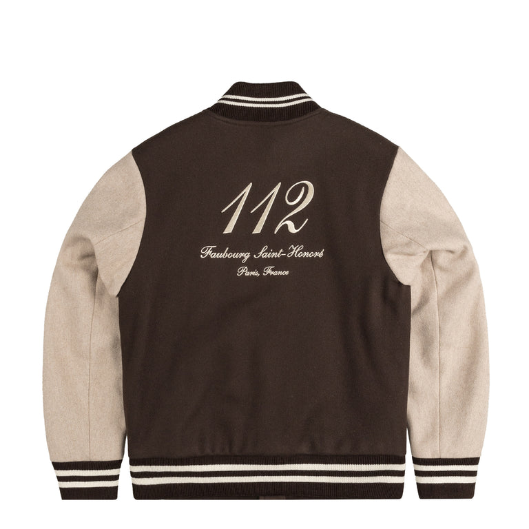Sporty & Rich Faubourg Wool Varsity Jacket - L / Chocolate Cream - 1