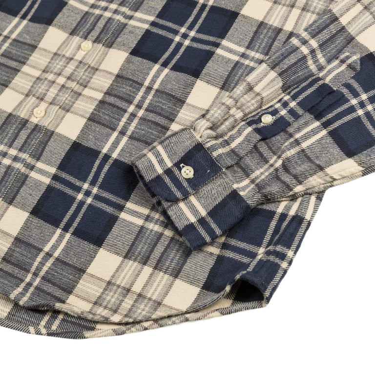 Polo Ralph Lauren Custom Fit Plaid Brushed Flannel Shirt - M / Off White / Navy - 2